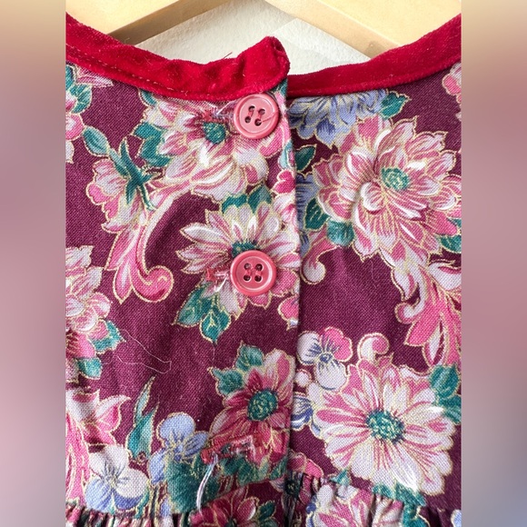 Vintage JoJoe Fashions Floral Dress - Velvet Bow & Trim,Long Puff Sleeve -Size 4 - Picture 6 of 9